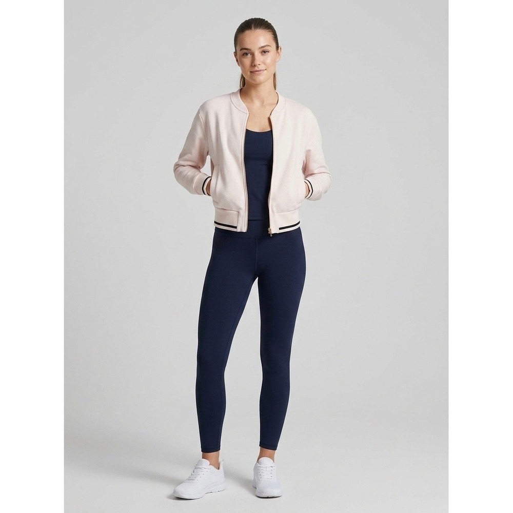 Varley Womens Pink Cropped Bomber Jacket Zip Up Athletic Sweatshirt XS